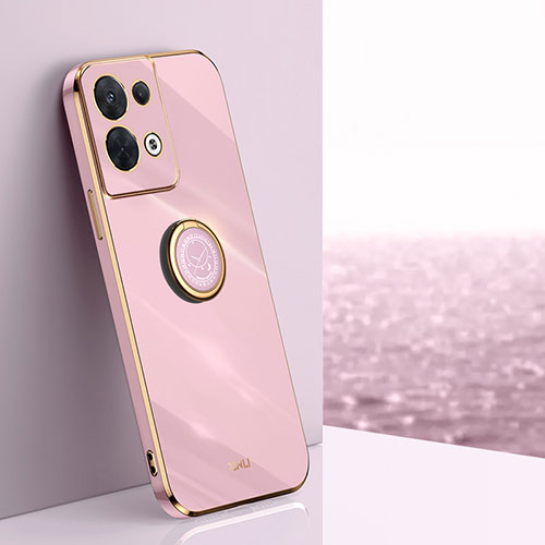 Ultra-thin Silicone Gel Soft Case Cover with Magnetic Finger Ring Stand XL1 for Oppo Reno8 Pro 5G Pink