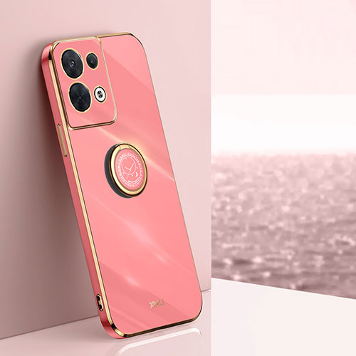 Ultra-thin Silicone Gel Soft Case Cover with Magnetic Finger Ring Stand XL1 for Oppo Reno8 Pro+ Plus 5G Hot Pink