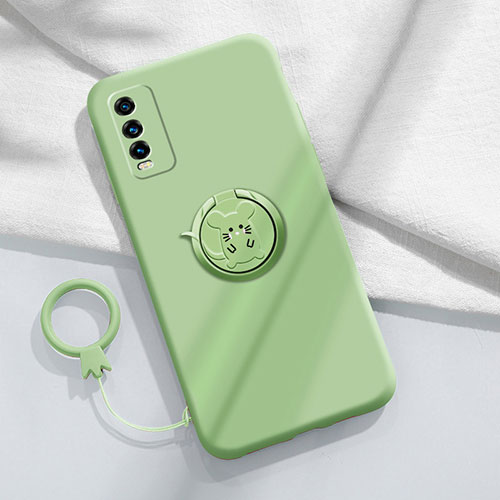 Ultra-thin Silicone Gel Soft Case Cover with Magnetic Finger Ring Stand YK1 for Vivo Y20 Green