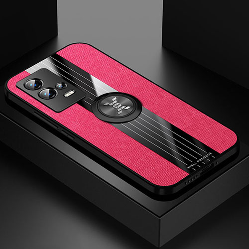 Ultra-thin Silicone Gel Soft Case Cover with Magnetic Finger Ring Stand Z01 for Vivo iQOO 8 Pro 5G Red