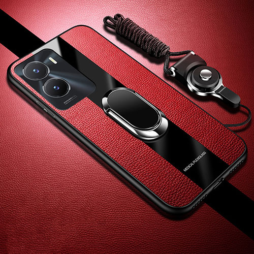 Ultra-thin Silicone Gel Soft Case Cover with Magnetic Finger Ring Stand Z01 for Vivo iQOO Z7x 5G Red