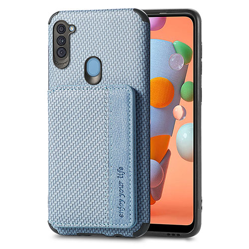 Ultra-thin Silicone Gel Soft Case Cover with Magnetic S01D for Samsung Galaxy A11 Blue