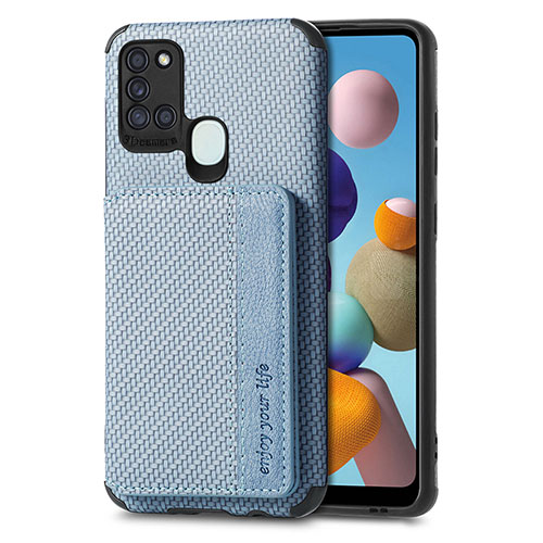 Ultra-thin Silicone Gel Soft Case Cover with Magnetic S01D for Samsung Galaxy A21s Blue