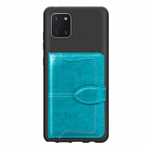 Ultra-thin Silicone Gel Soft Case Cover with Magnetic S01D for Samsung Galaxy A81 Cyan