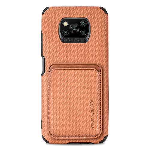 Ultra-thin Silicone Gel Soft Case Cover with Magnetic S01D for Xiaomi Poco X3 Brown