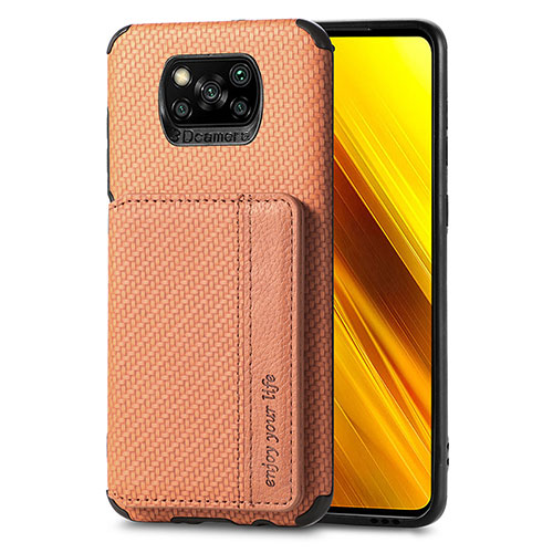 Ultra-thin Silicone Gel Soft Case Cover with Magnetic S01D for Xiaomi Poco X3 NFC Brown