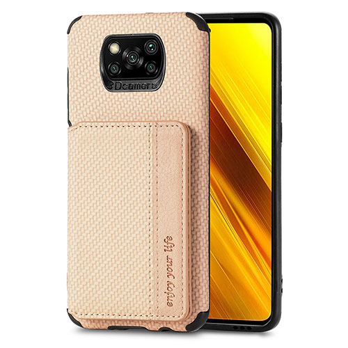 Ultra-thin Silicone Gel Soft Case Cover with Magnetic S01D for Xiaomi Poco X3 NFC Gold