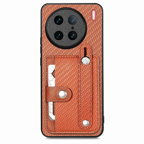 Ultra-thin Silicone Gel Soft Case Cover with Magnetic S02D for Vivo X90 Pro 5G Brown