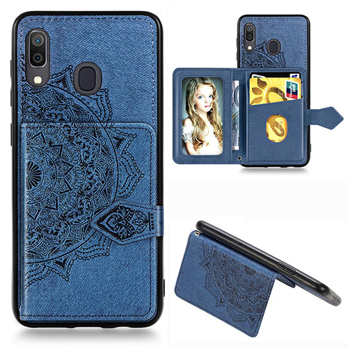 Ultra-thin Silicone Gel Soft Case Cover with Magnetic S04D for Samsung Galaxy A20 Blue