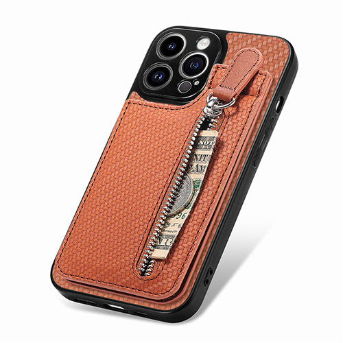 Ultra-thin Silicone Gel Soft Case Cover with Magnetic S05D for Apple iPhone 13 Pro Brown
