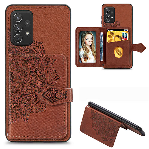 Ultra-thin Silicone Gel Soft Case Cover with Magnetic S06D for Samsung Galaxy A72 4G Brown