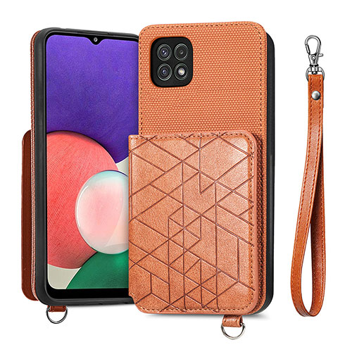 Ultra-thin Silicone Gel Soft Case Cover with Magnetic S08D for Samsung Galaxy A22 5G Brown