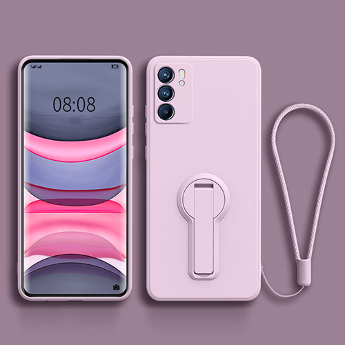 Ultra-thin Silicone Gel Soft Case Cover with Stand for Oppo Reno6 5G Clove Purple