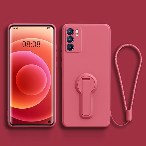 Ultra-thin Silicone Gel Soft Case Cover with Stand for Oppo Reno6 Pro 5G India Pink