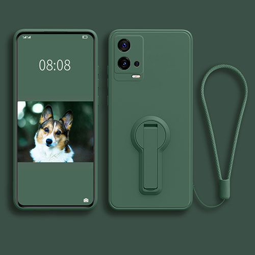 Ultra-thin Silicone Gel Soft Case Cover with Stand for Vivo iQOO 8 5G Green