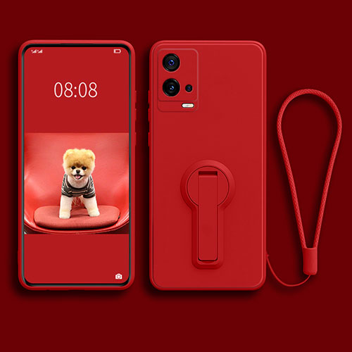 Ultra-thin Silicone Gel Soft Case Cover with Stand for Vivo iQOO 8 Pro 5G Red