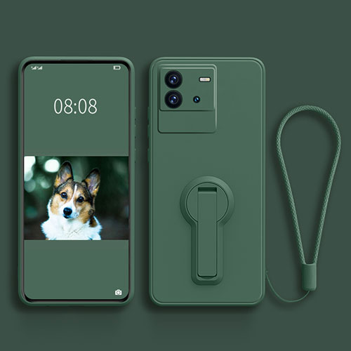 Ultra-thin Silicone Gel Soft Case Cover with Stand for Vivo iQOO Neo6 SE 5G Midnight Green