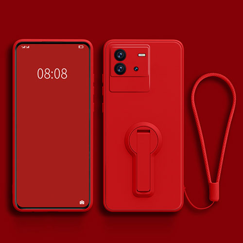 Ultra-thin Silicone Gel Soft Case Cover with Stand for Vivo iQOO Neo6 SE 5G Red