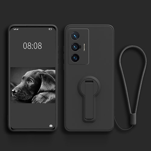 Ultra-thin Silicone Gel Soft Case Cover with Stand for Vivo X70 5G Black