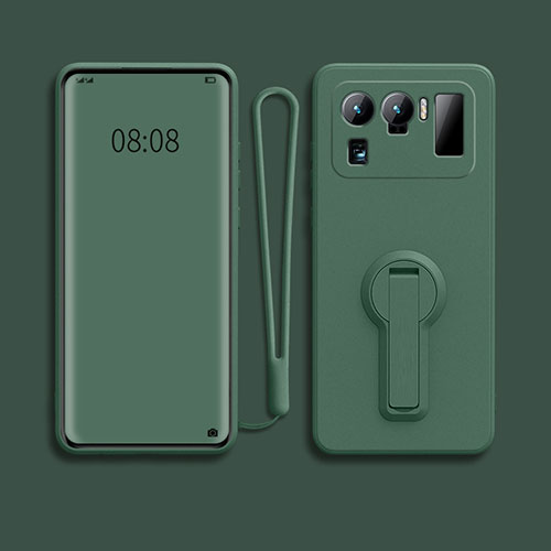 Ultra-thin Silicone Gel Soft Case Cover with Stand for Xiaomi Mi 11 Ultra 5G Green