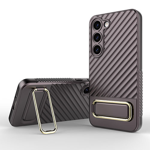 Ultra-thin Silicone Gel Soft Case Cover with Stand KC1 for Samsung Galaxy S22 Plus 5G Brown