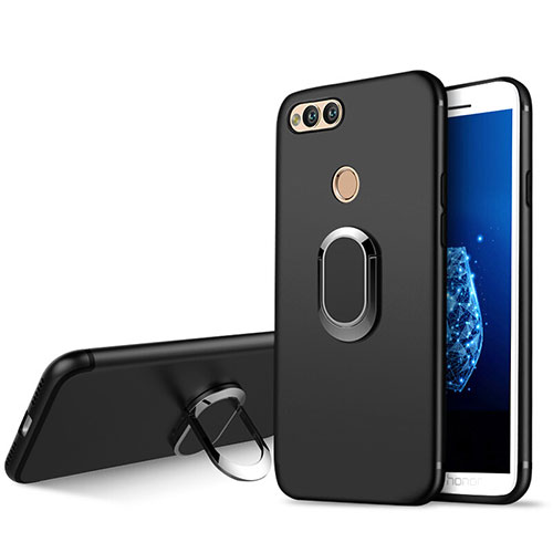 Ultra-thin Silicone Gel Soft Case with Finger Ring Stand A01 for Huawei Honor 7X Black