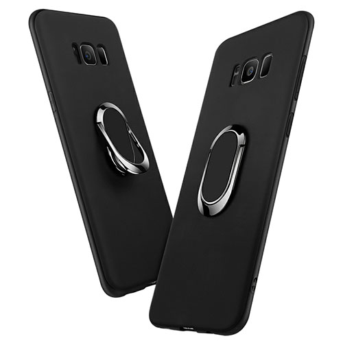Ultra-thin Silicone Gel Soft Case with Finger Ring Stand A03 for Samsung Galaxy S8 Plus Black