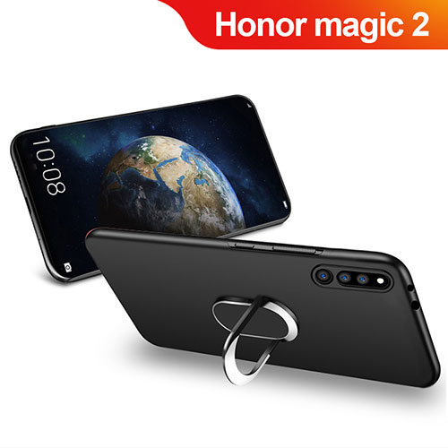 Ultra-thin Silicone Gel Soft Case with Magnetic Finger Ring Stand for Huawei Honor Magic 2 Black