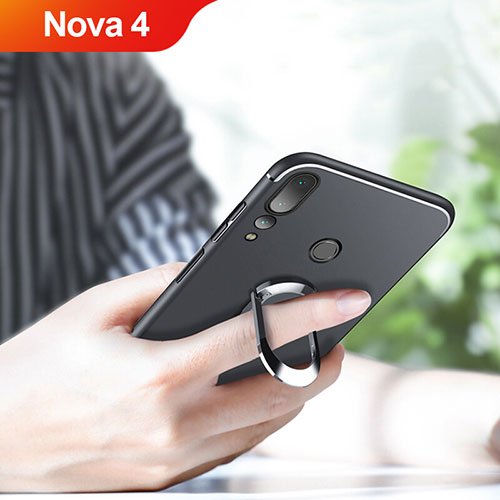 Ultra-thin Silicone Gel Soft Case with Magnetic Finger Ring Stand for Huawei Nova 4 Black