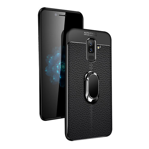 Ultra-thin Silicone Gel Soft Case with Magnetic Finger Ring Stand for Samsung Galaxy A9 Star Lite Black