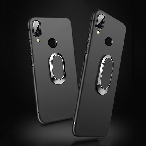 Ultra-thin Silicone Gel Soft Case with Magnetic Finger Ring Stand for Xiaomi Redmi 7 Black