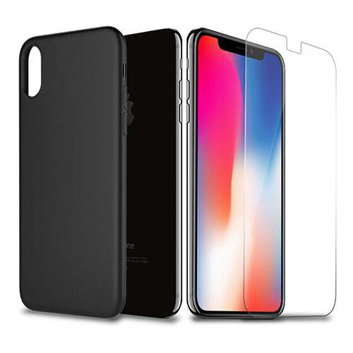 Ultra-thin Silicone Gel Soft Case with Screen Protector for Apple iPhone X Black