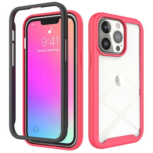 Ultra-thin Silicone Gel Soft Matte Finish Front and Back Case 360 Degrees Cover for Apple iPhone 13 Pro Max Hot Pink