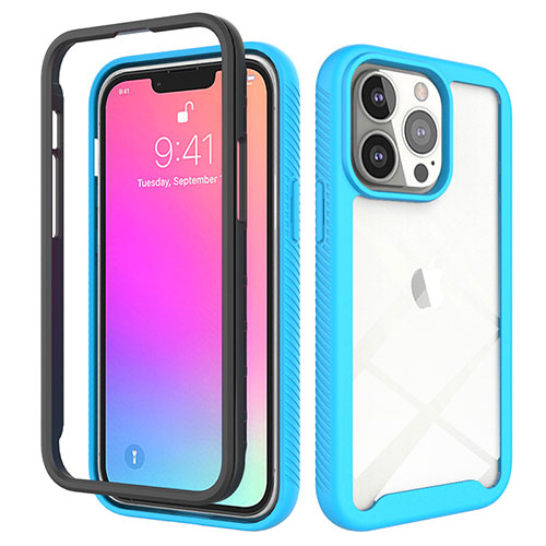 Ultra-thin Silicone Gel Soft Matte Finish Front and Back Case 360 Degrees Cover for Apple iPhone 13 Pro Sky Blue