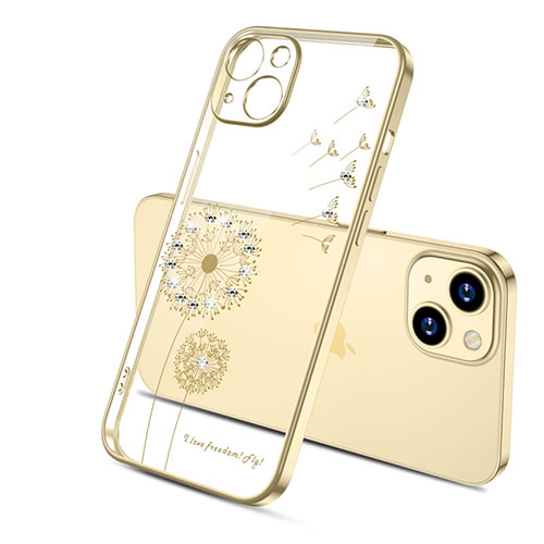 Ultra-thin Transparent Flowers Soft Case Cover for Apple iPhone 13 Mini Gold