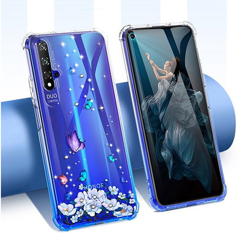 Ultra-thin Transparent Flowers Soft Case Cover for Huawei Honor 20S Blue