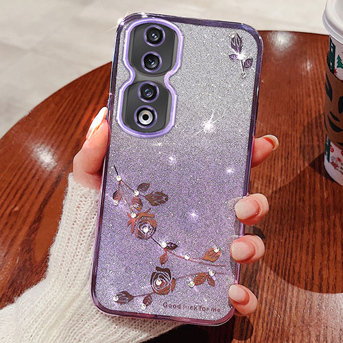 Ultra-thin Transparent Flowers Soft Case Cover for Huawei Honor 90 5G Purple