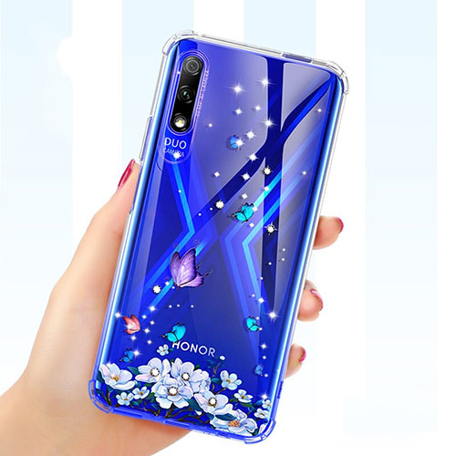 Ultra-thin Transparent Flowers Soft Case Cover for Huawei Honor 9X Purple