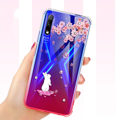 Ultra-thin Transparent Flowers Soft Case Cover for Huawei Honor 9X Red