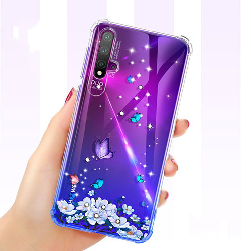 Ultra-thin Transparent Flowers Soft Case Cover for Huawei Nova 5 Pro Purple