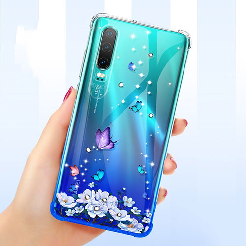 Ultra-thin Transparent Flowers Soft Case Cover for Huawei P30 Purple