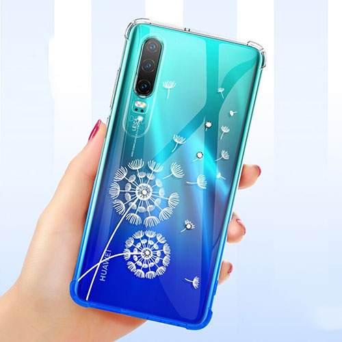 Ultra-thin Transparent Flowers Soft Case Cover for Huawei P30 White