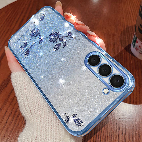 Ultra-thin Transparent Flowers Soft Case Cover for Samsung Galaxy S23 Plus 5G Blue