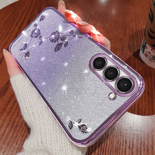 Ultra-thin Transparent Flowers Soft Case Cover for Samsung Galaxy S23 Plus 5G Purple