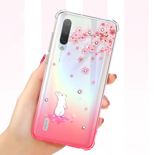 Ultra-thin Transparent Flowers Soft Case Cover for Xiaomi Mi A3 Pink
