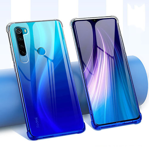 Ultra-thin Transparent Flowers Soft Case Cover for Xiaomi Redmi Note 8 (2021) Blue