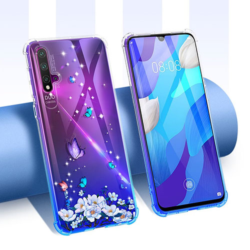 Ultra-thin Transparent Flowers Soft Case Cover T01 for Huawei Nova 5 Pro Purple
