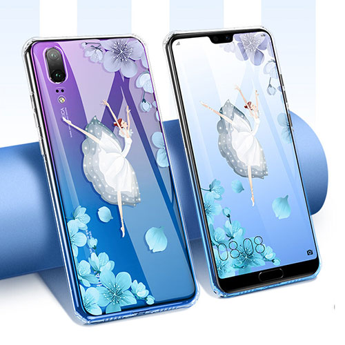 Ultra-thin Transparent Flowers Soft Case Cover T01 for Huawei P20 Blue