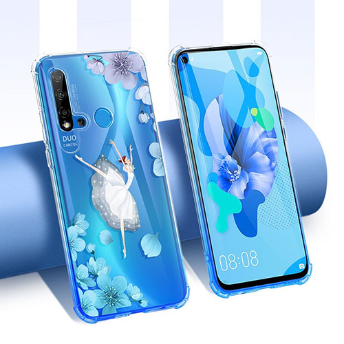 Ultra-thin Transparent Flowers Soft Case Cover T01 for Huawei P20 Lite (2019) Blue