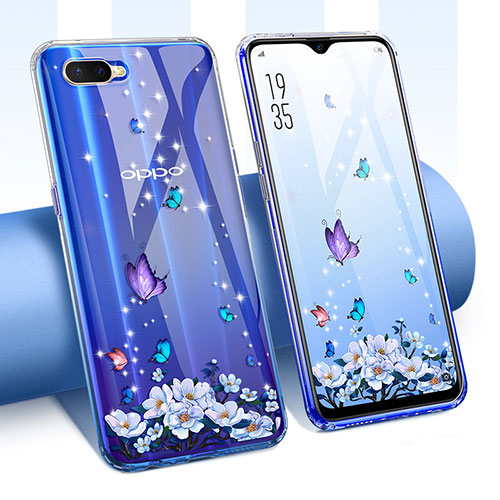 Ultra-thin Transparent Flowers Soft Case Cover T01 for Oppo K1 Purple